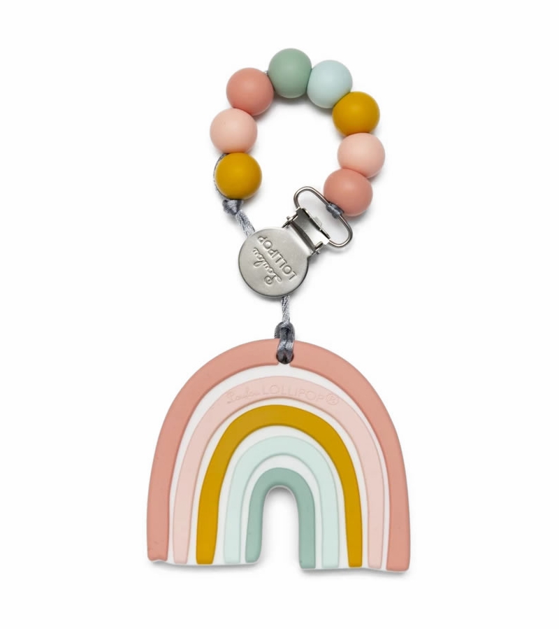 Loulou Lollipop Silicone Teether with Clip Pastel Rainbow