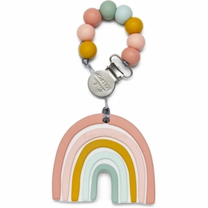 Loulou Lollipop Silicone Teether with Clip - Pastel Rainbow