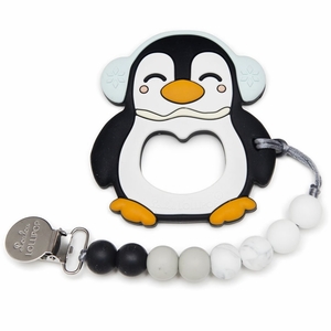 Loulou Lollipop Silicone Teether with Clip - Peguin/Black