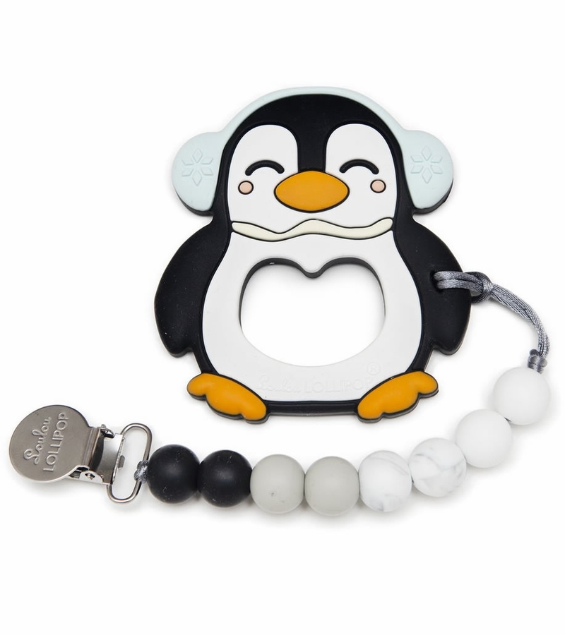Loulou Lollipop Silicone Teether with Clip Peguin/Black