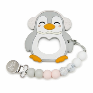Loulou Lollipop Silicone Teether with Clip - Penguin