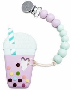 Loulou Lollipop Silicone Teether with Clip - Taro Milk Tea - Lilac/Mint