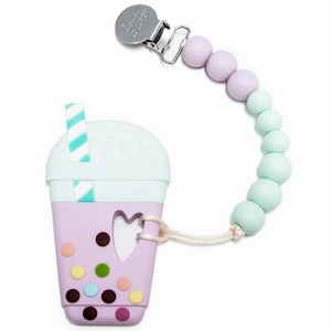 Loulou Lollipop Silicone Teether with Clip - Taro Milk Tea - Lilac/Mint