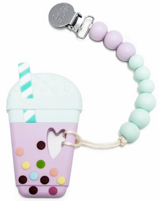 Loulou Lollipop Silicone Teether with Clip - Taro Milk Tea - Lilac/Mint