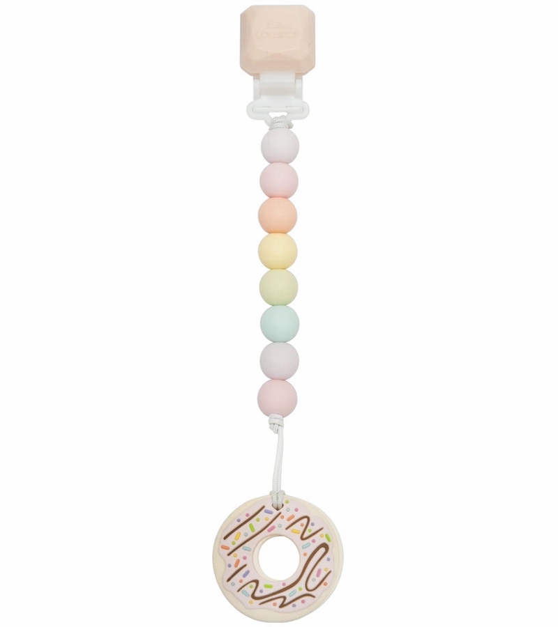 Loulou Lollipop Silicone Teether with Gem Clip Pink Donut
