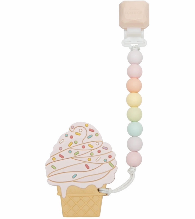 Loulou Lollipop Silicone Teether with Gem Clip Strawberry Ice Cream