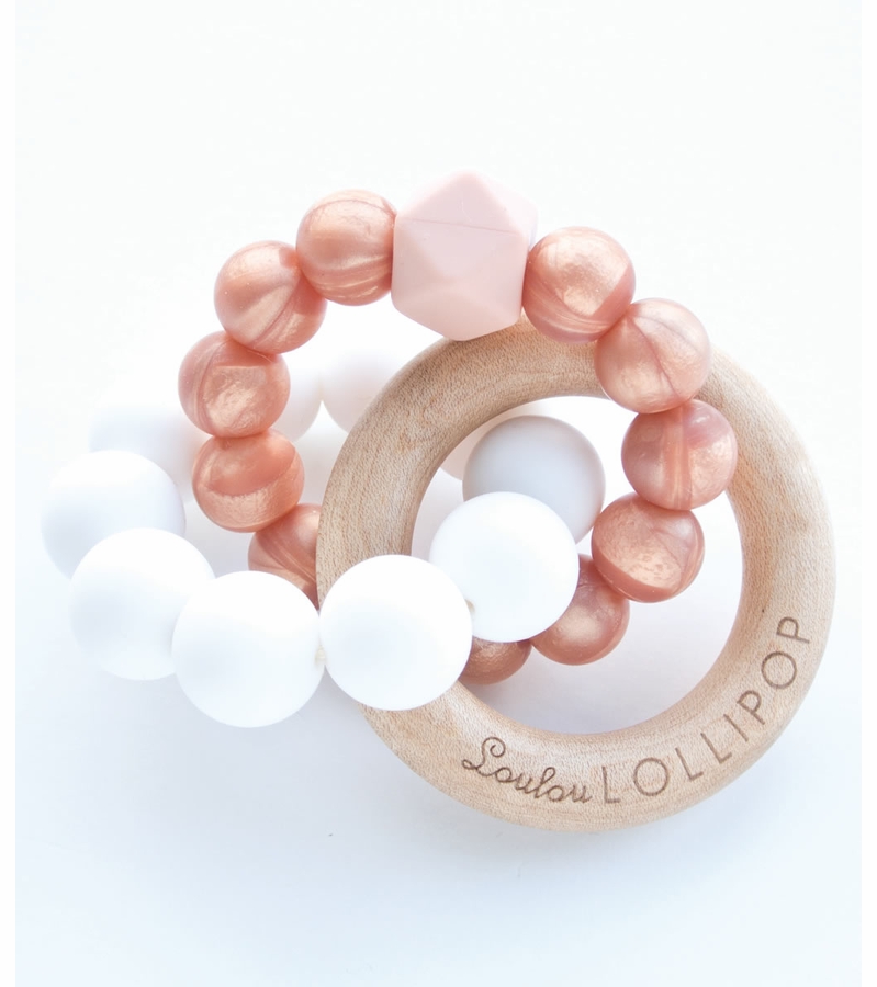 Loulou Lollipop Trinity Wood + Silicone Teether Rose Gold