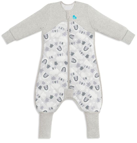 Love To Dream Sleep Suit Quilted Organic Cotton/Merino Wool 2.5 TOG, 6-12 M - Rain to Rainbow Grey