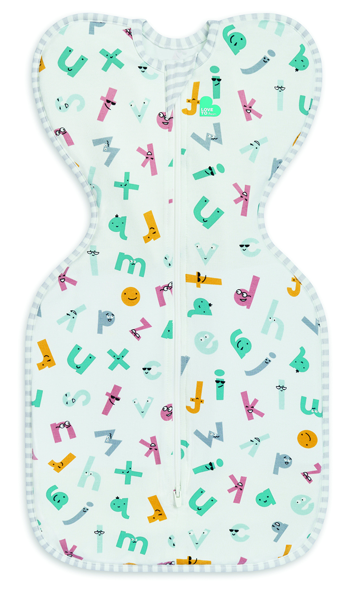 Love To Dream Swaddle UP Ecovero Moderate, Newborn - Alphabet Soup White