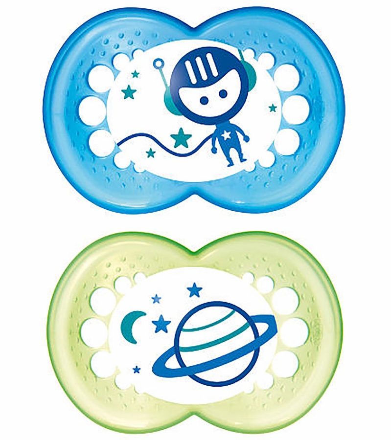 MAM Baby Night Glow in the Dark 6m+ Pacifiers 2 Pack Blue/Green