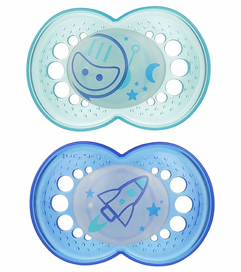 MAM Baby Night Glow in the Dark 6m+ Pacifiers 2 Pack Blue/Light Blue