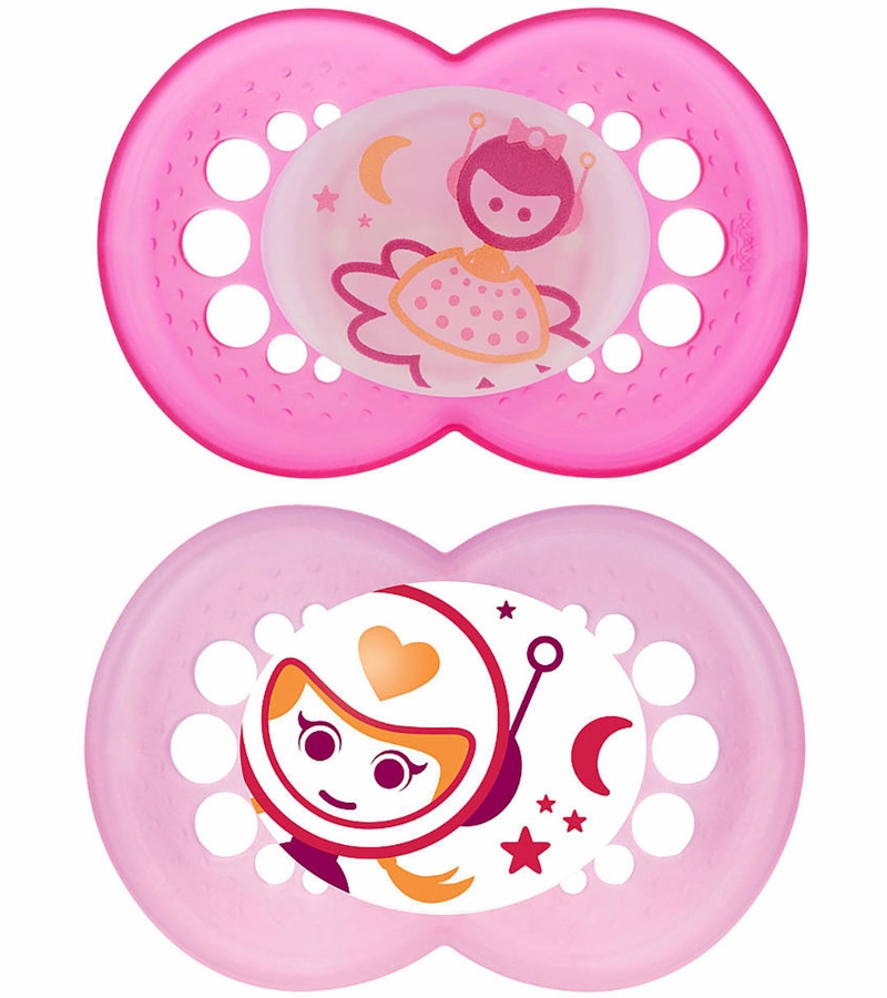 MAM Baby Night Glow in the Dark 6m+ Pacifiers 2 Pack Girl