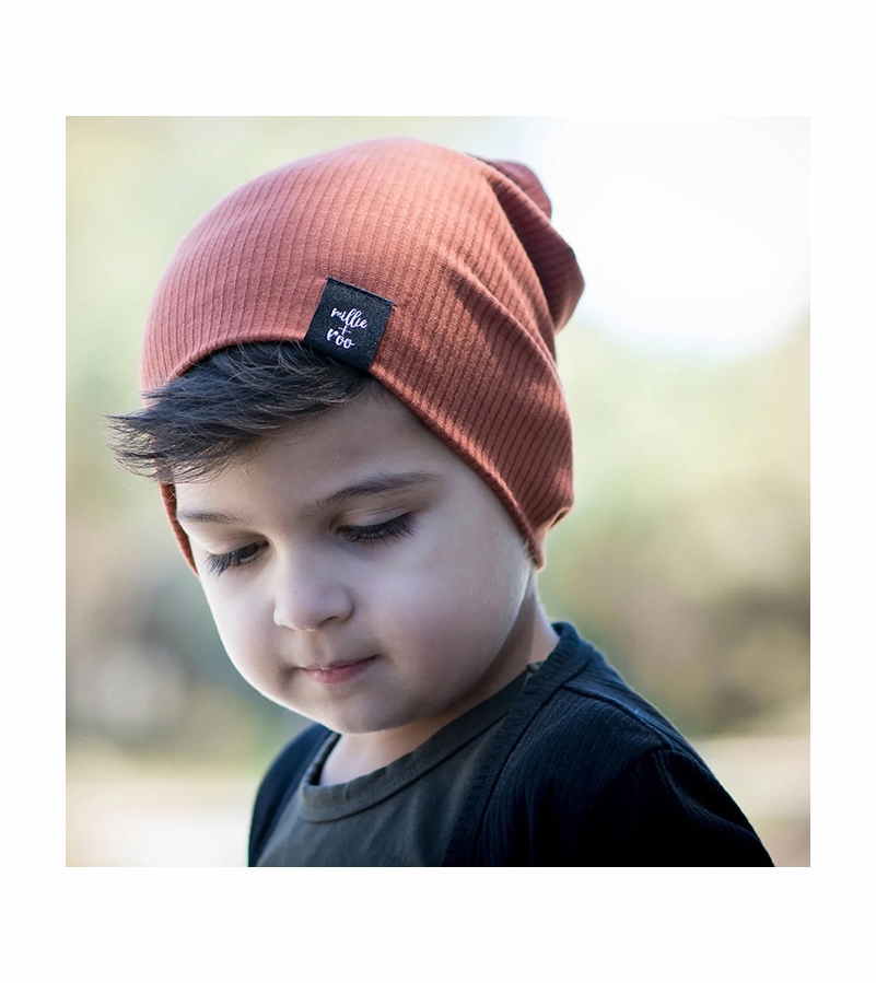 millie+roo Rib Beanie - Rust, Medium (18M-4Y)