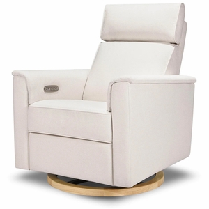 Monogram by Namesake Willa Electric Glider Recliner w/USB - Performance Cream Eco-Weave w/Light Wood Base