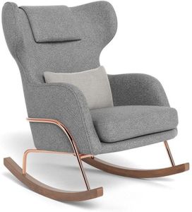 Monte Design Grand Jackson Rocker - Rose Gold Copper / Performance Weave Pepper Grey Fabric / Brushed Cotton-Linen Smoke Pillow