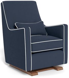 Monte Design Luca Glider - Walnut Base / Navy Blue Performance Microfiber Fabric & Pillow / White Piping