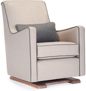 Monte Design Luca Glider - Walnut Base / Oatmeal Italian Wool Fabric / Dark Grey Piping & Pillow