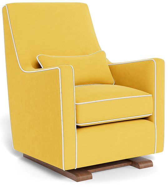 Monte Design Luca Glider - Walnut Base / Yellow Performance Microfiber Fabric & Pillow / White Piping