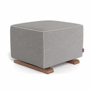 Monte Design Luca Ottoman - Walnut Base / Light Grey Italian Wool Fabric / Oatmeal Piping