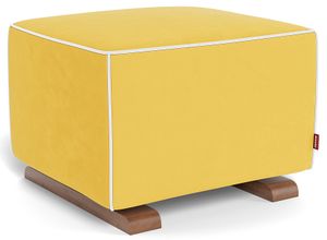 Monte Design Luca Ottoman - Walnut Base / Yellow Performance Microfiber Fabric / White Piping