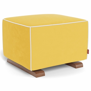 Monte Design Luca Ottoman - Walnut Base / Yellow Performance Microfiber Fabric / White Piping