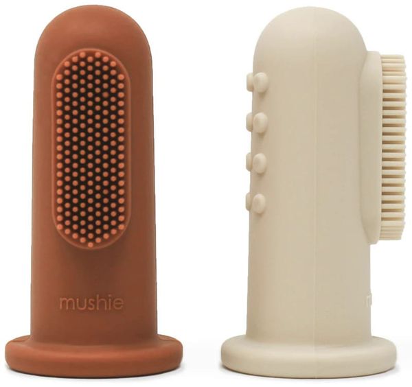 Mushie Finger Toothbrush Set - Clay / Shifting Sand
