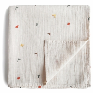 Mushie Organic Cotton Muslin Swaddle Blanket - Dinosaurs