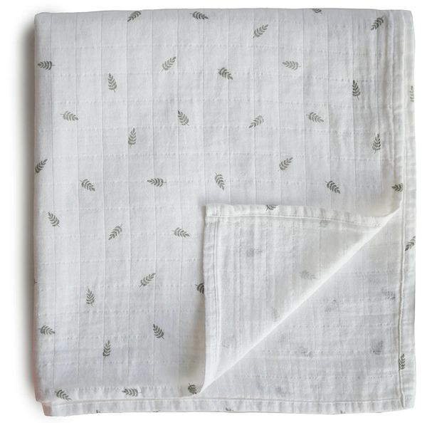 Mushie Organic Cotton Muslin Swaddle Blanket Leaves