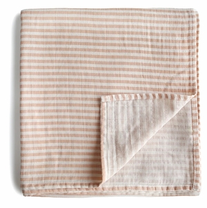 Mushie Organic Cotton Muslin Swaddle Blanket - Natural Stripe