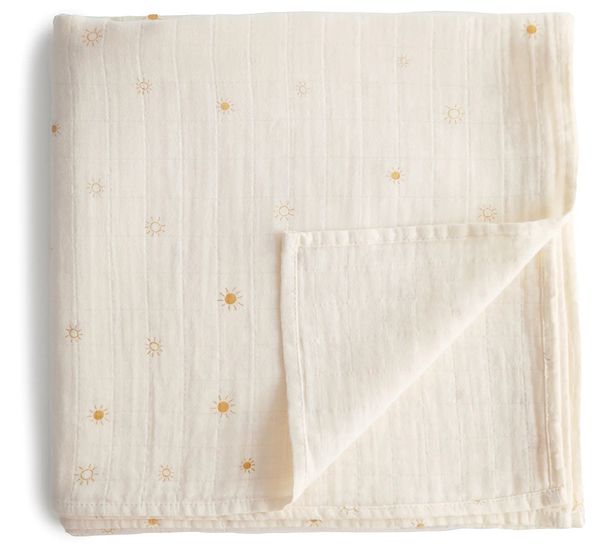 Mushie Organic Cotton Muslin Swaddle Blanket Sun