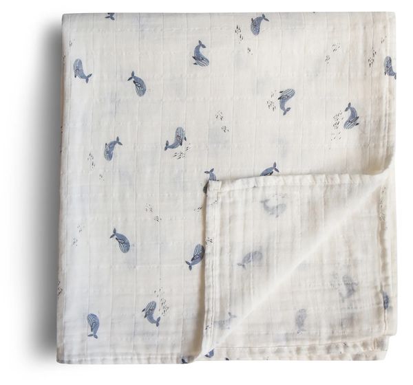 Mushie Organic Cotton Muslin Swaddle Blanket Whales