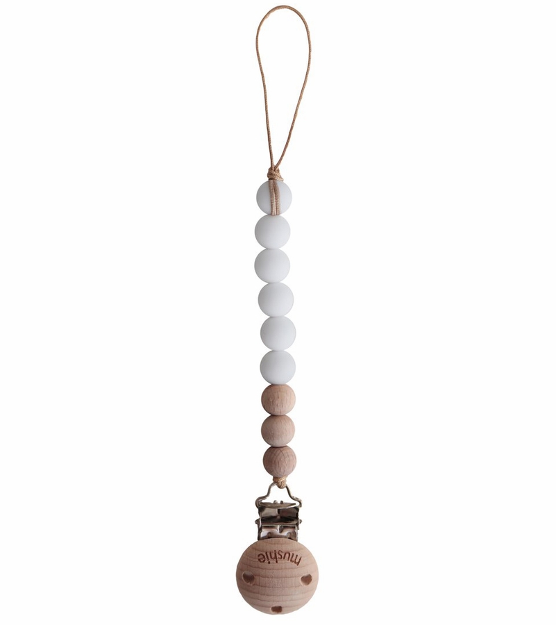 Mushie Pacifier Clip Cleo White