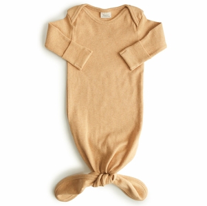Mushie Ribbed Knotted Baby Gown - Mustard Melange