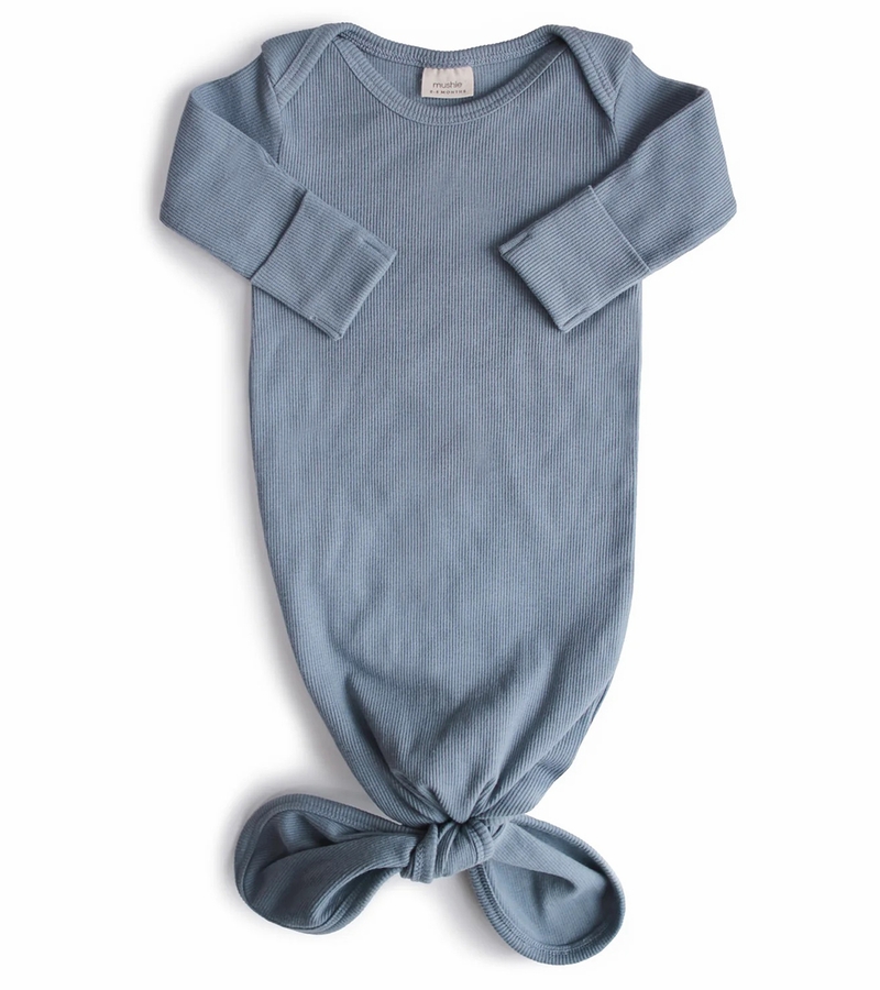 Mushie Ribbed Knotted Baby Gown Tradewinds