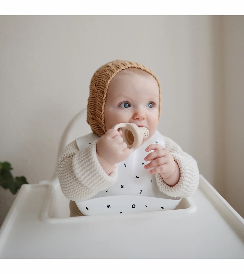 Mushie Silicone Baby Bib Letters White