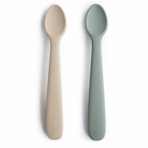 Mushie Silicone Feeding Spoon - Cambridge Blue / Shifting Sand