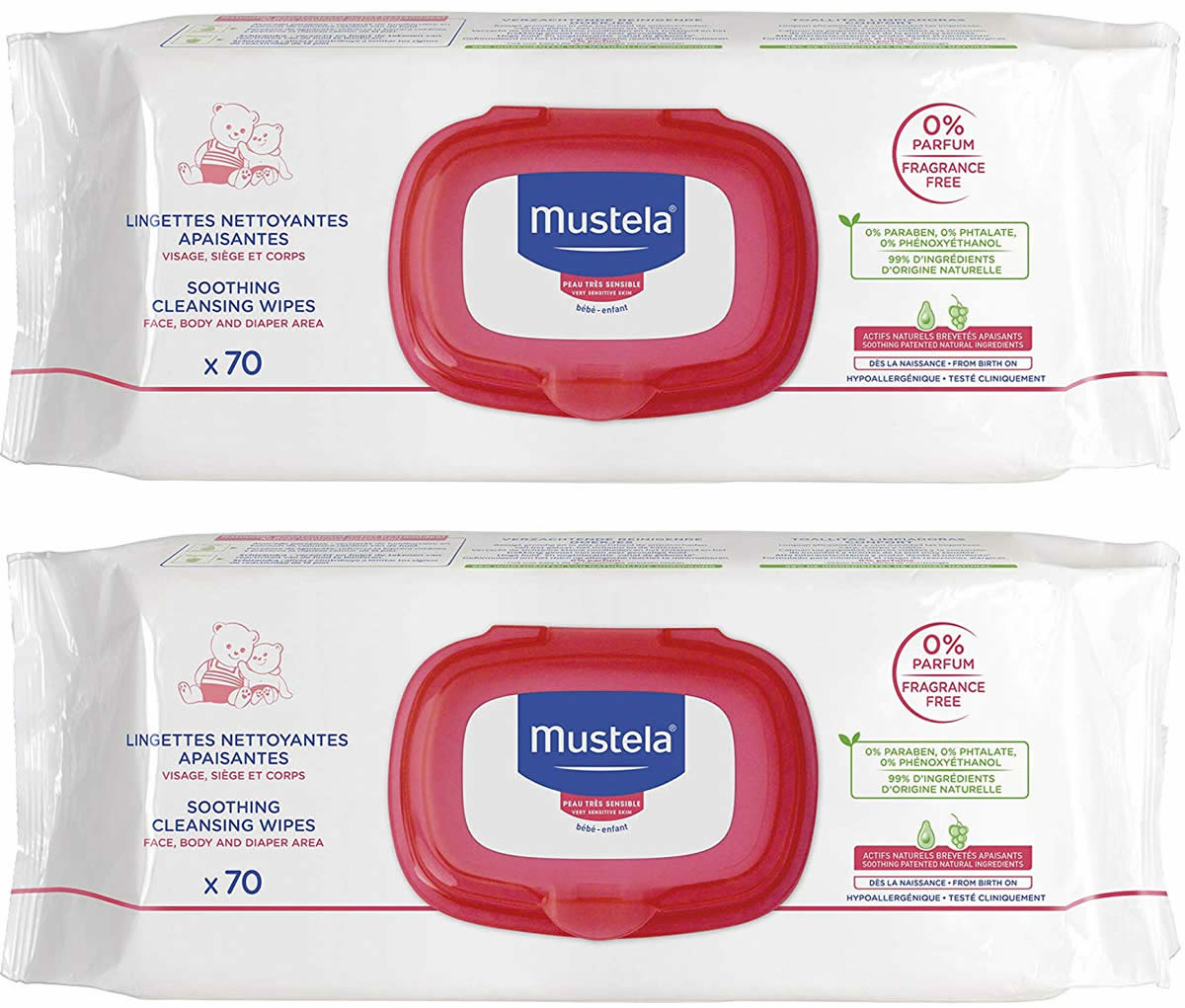 Mustela Soothing Cleansing Wipes, 70 Count - 2 Pack
