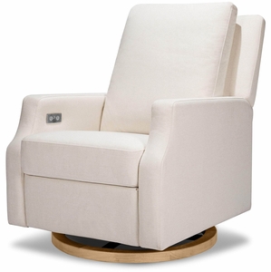 Namesake Crewe Electronic Swivel Glider Recliner w/ USB - Performance Cream Eco-Weave w/Light Wood Base