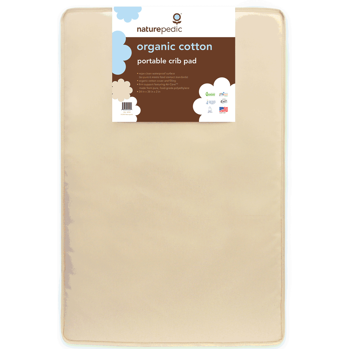 Naturepedic Organic Cotton Mini Crib Mattress 24x38x2 Natural