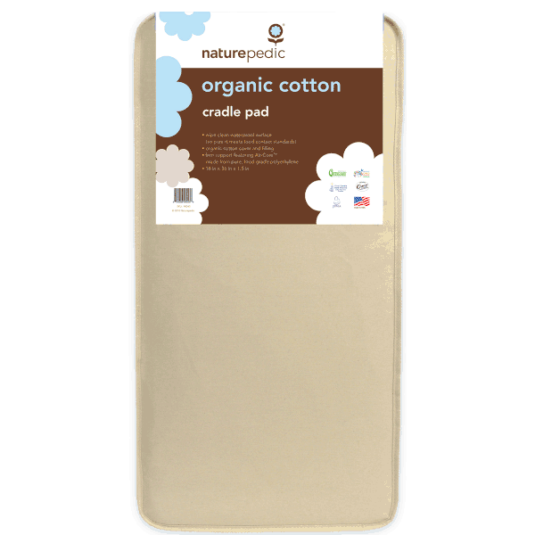 Naturepedic Organic Cotton Square Cradle Mattress 18x36x1.5 Natural