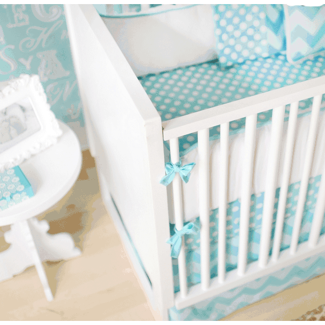 New Arrivals Zig Zag Aqua 4 Piece Baby Crib Bedding Set