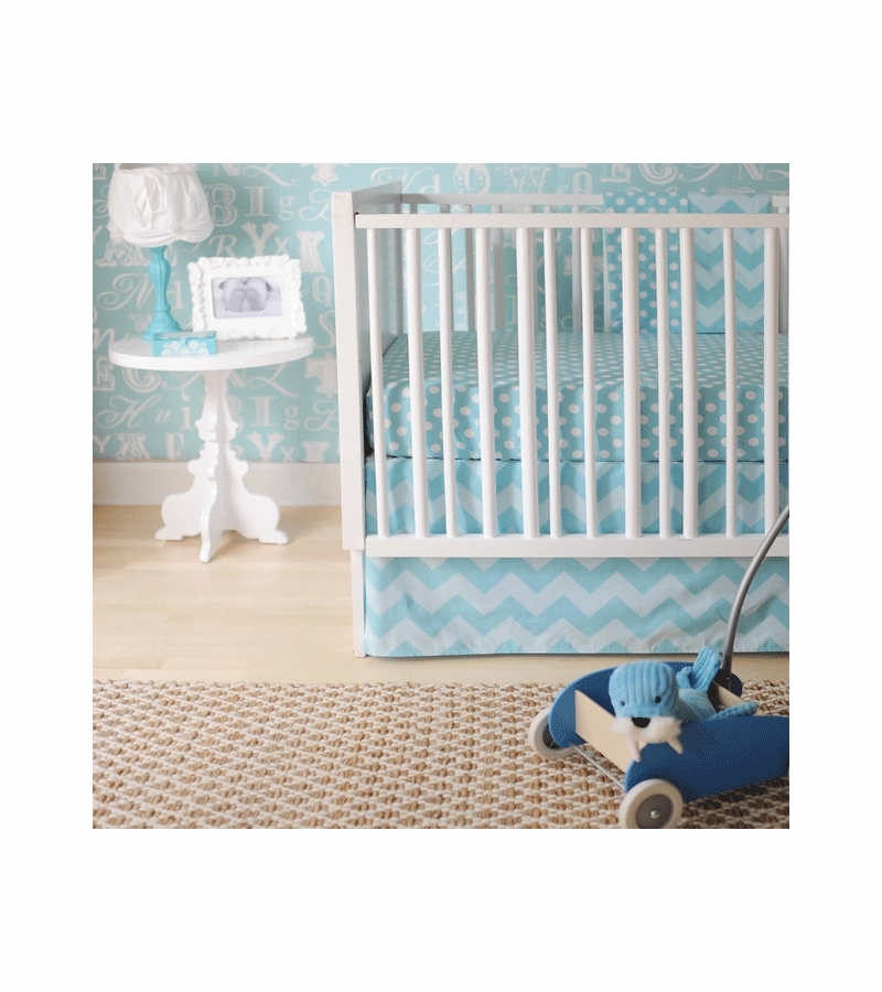 New Arrivals Zig Zag Aqua 4 Piece Baby Crib Bedding Set