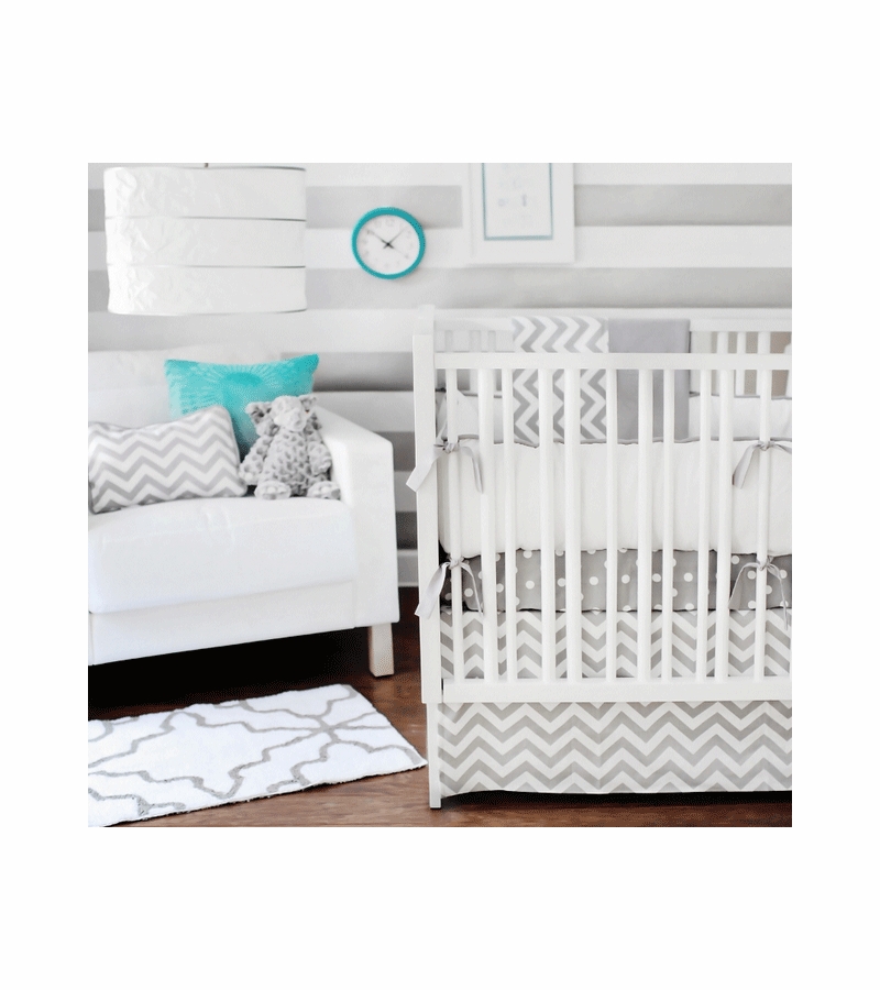 New Arrivals Zig Zag Grey 2 Piece Baby Crib Bedding Set