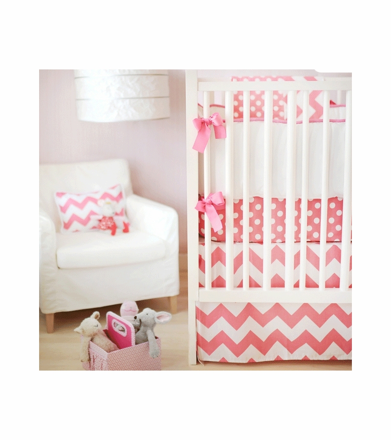 New Arrivals Zig Zag Hot Pink 2 Piece Baby Crib Bedding Set