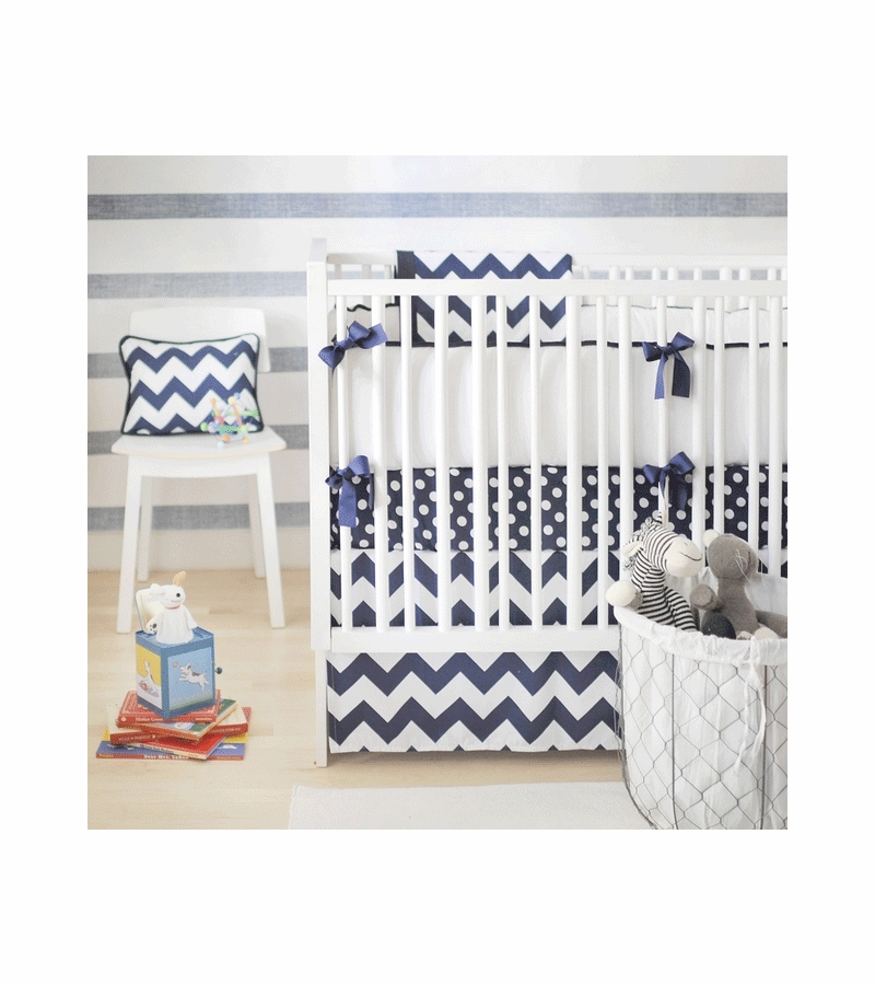 New Arrivals Zig Zag Navy 3 Piece Baby Crib Bedding Set