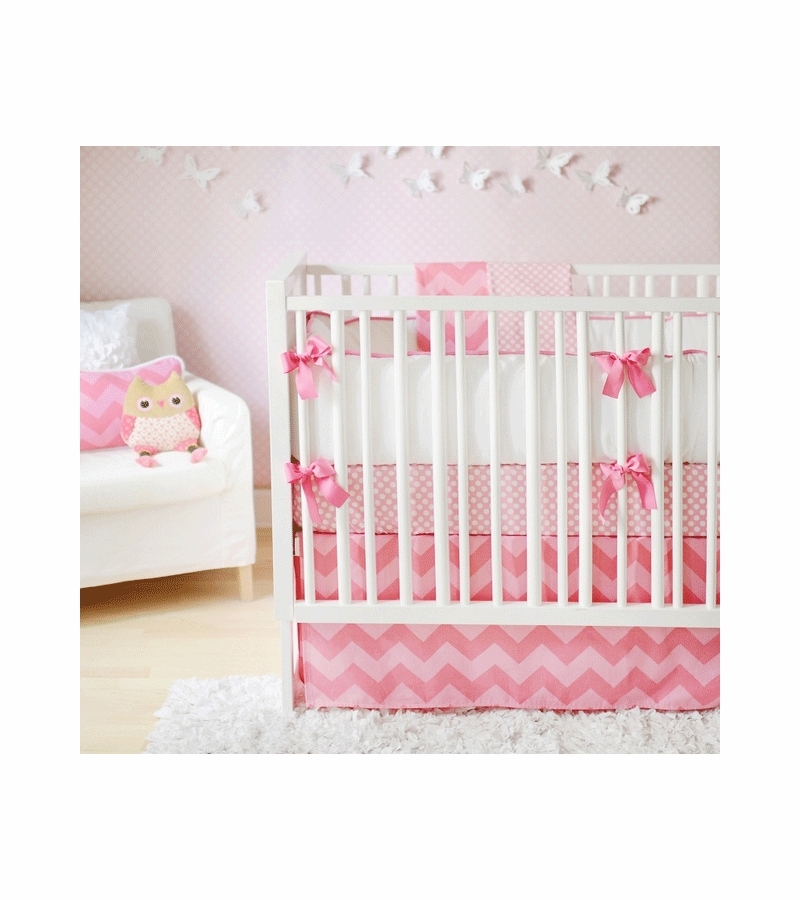 New Arrivals Zig Zag Pink Sugar 2 Piece Baby Crib Bedding Set