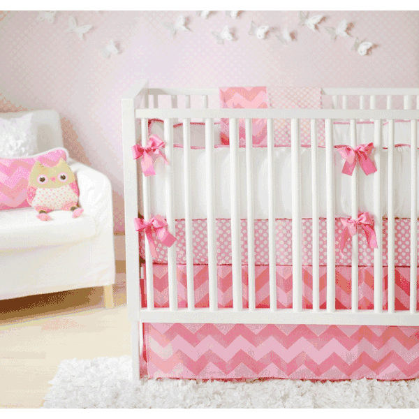 New Arrivals Zig Zag Pink Sugar 3 Piece Baby Crib Bedding Set
