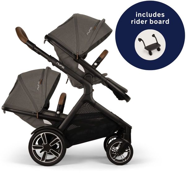 Nuna DEMI Next Double Stroller with Rider Board Bundle Granite