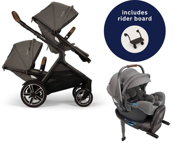 Nuna DEMI Next Double Stroller with Rider Board + PIPA RX Travel System
