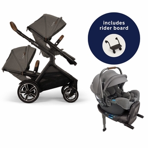 Nuna DEMI Next Double Stroller with Rider Board + PIPA RX Travel System Bundle - Granite